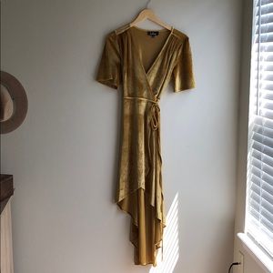 Gold Velvet Wrap Dress